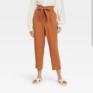 A New Day Women's Burnt Orange Tie Paper Bag Pants